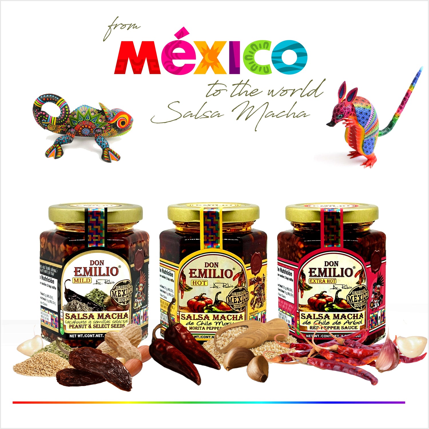 Don Emilio Salsas Machas 3 Pack.  (Peanuts & Seeds, Morita and Red Pepper)