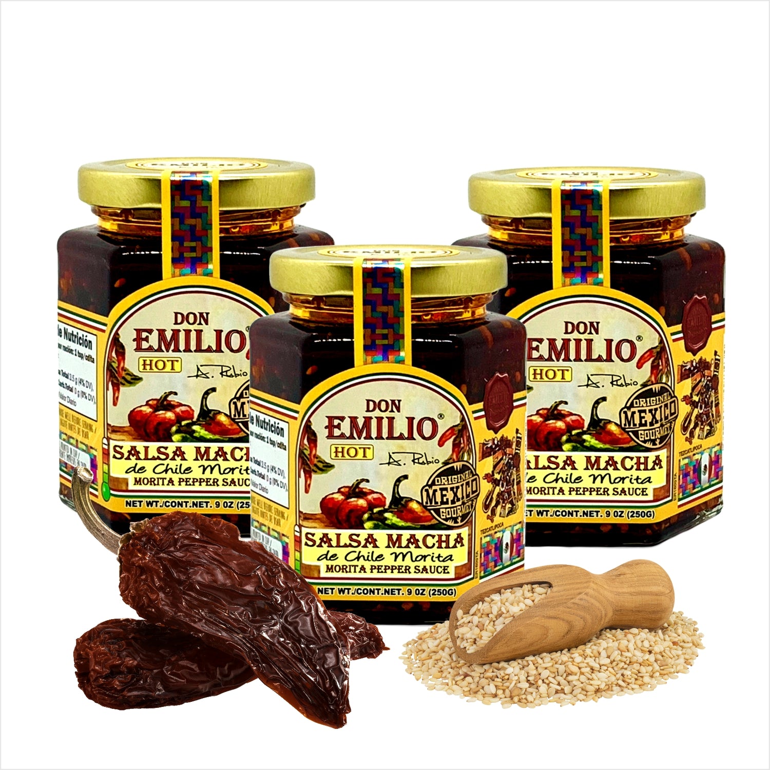 Don Emilio Morita Pepper Salsa Macha 9 oz 3 PACK | HOT (NON-GMO)