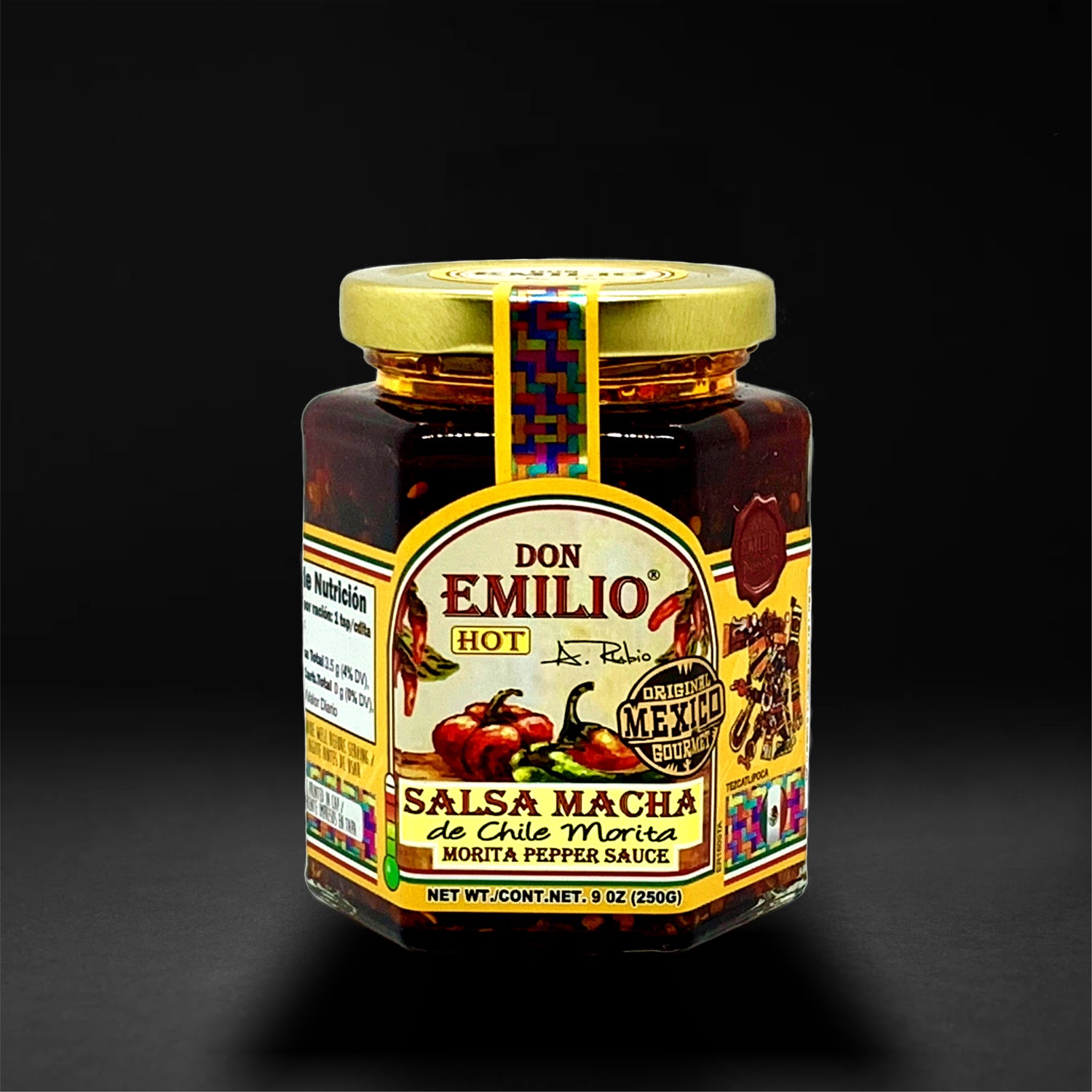 Don Emilio 4 Pack Premium Salsas - Morita Pepper, Red Pepper, Peanut with Select Seeds and Spicy Garlic Sauce (4/9oz)