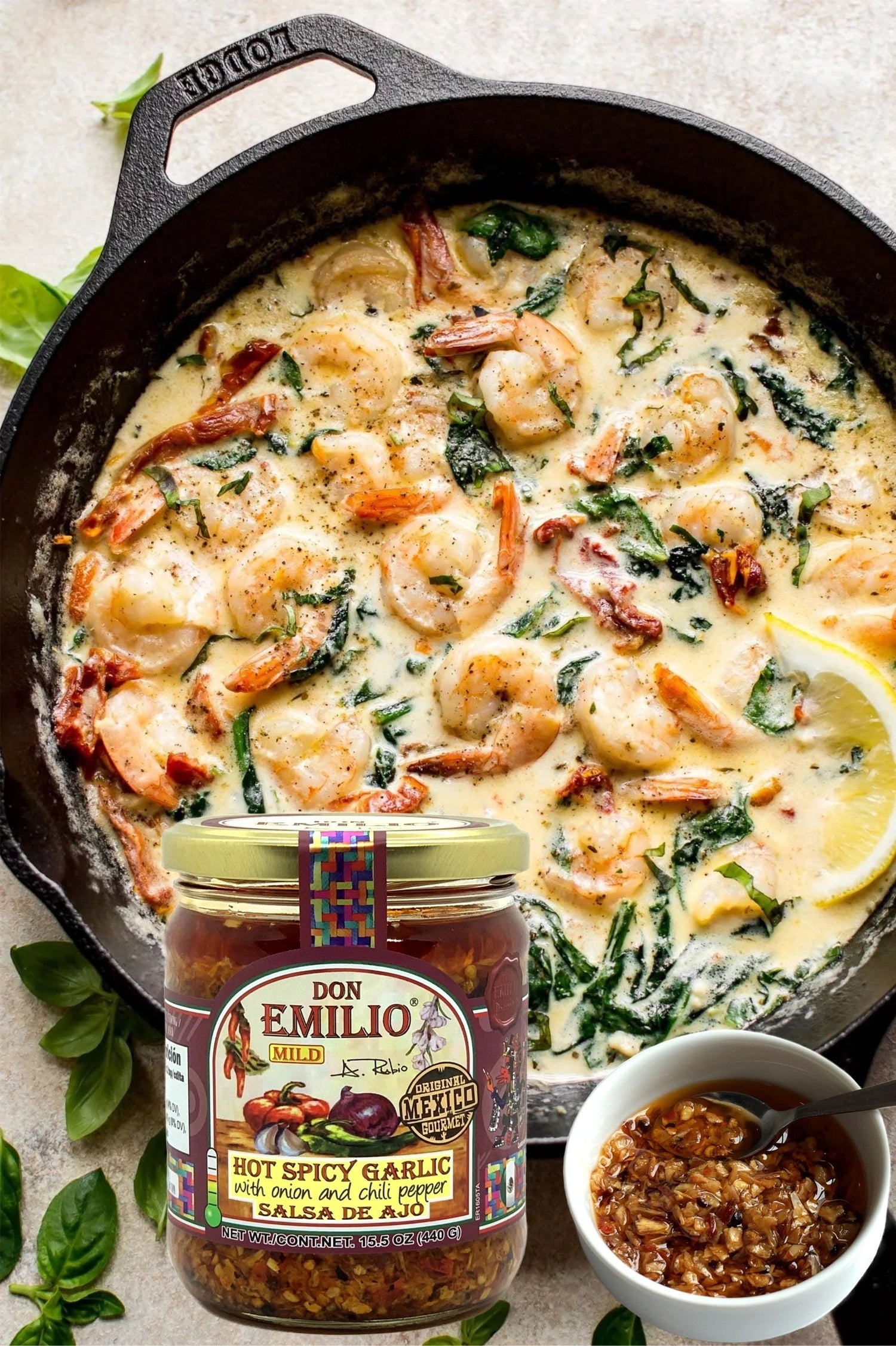 Don Emilio Gourmet Spicy Garlic Sauce 15.5oz | Chili Crunchy Garlic and Onion Spicy Sauce, All Natural, NON-GMO, Keto, Vegan!