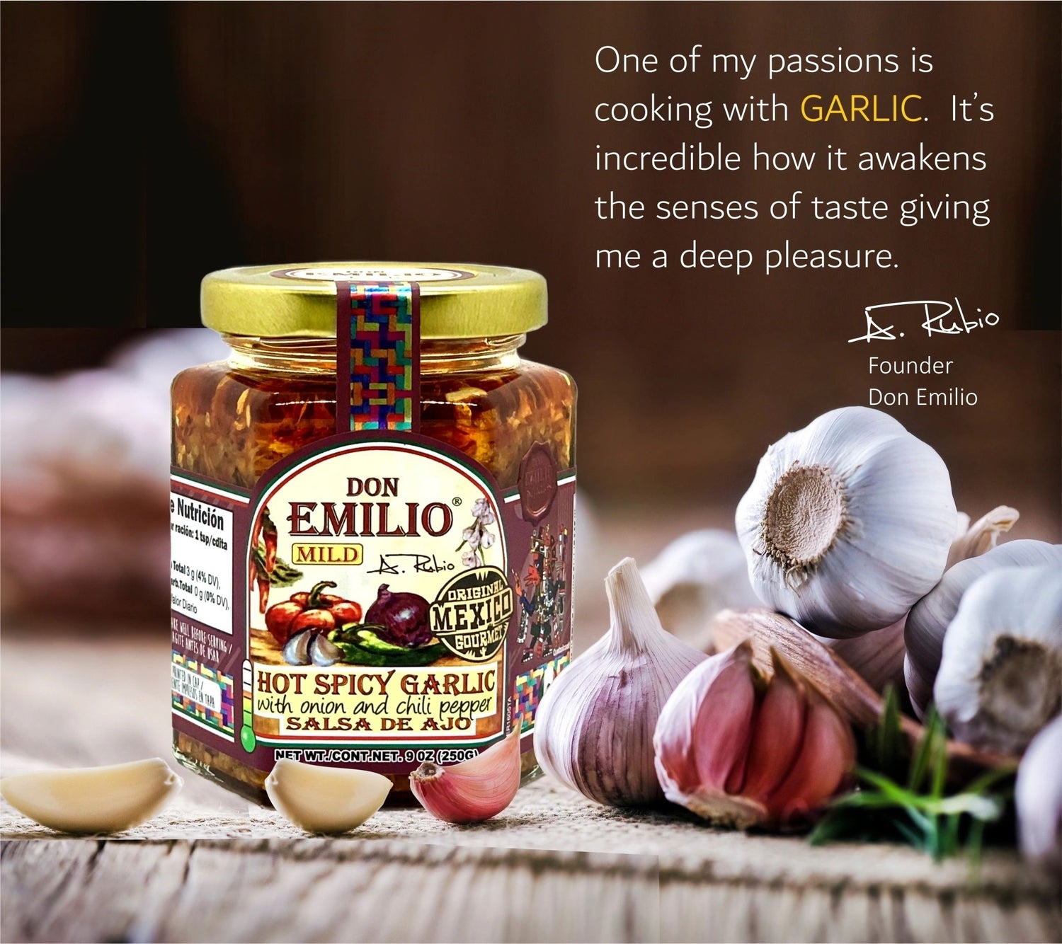 Don Emilio Gourmet Spicy Garlic Sauce 9oz | Chili Crunchy Garlic and Onion Spicy Sauce, All Natural, NON-GMO, Keto, Vegan!