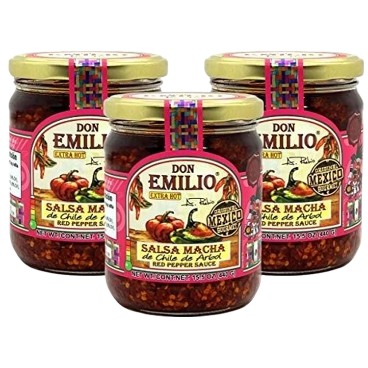 Extra Hot Red Pepper Salsa Macha 9 oz 3 PACK - Non-GMO Spicy Sauce