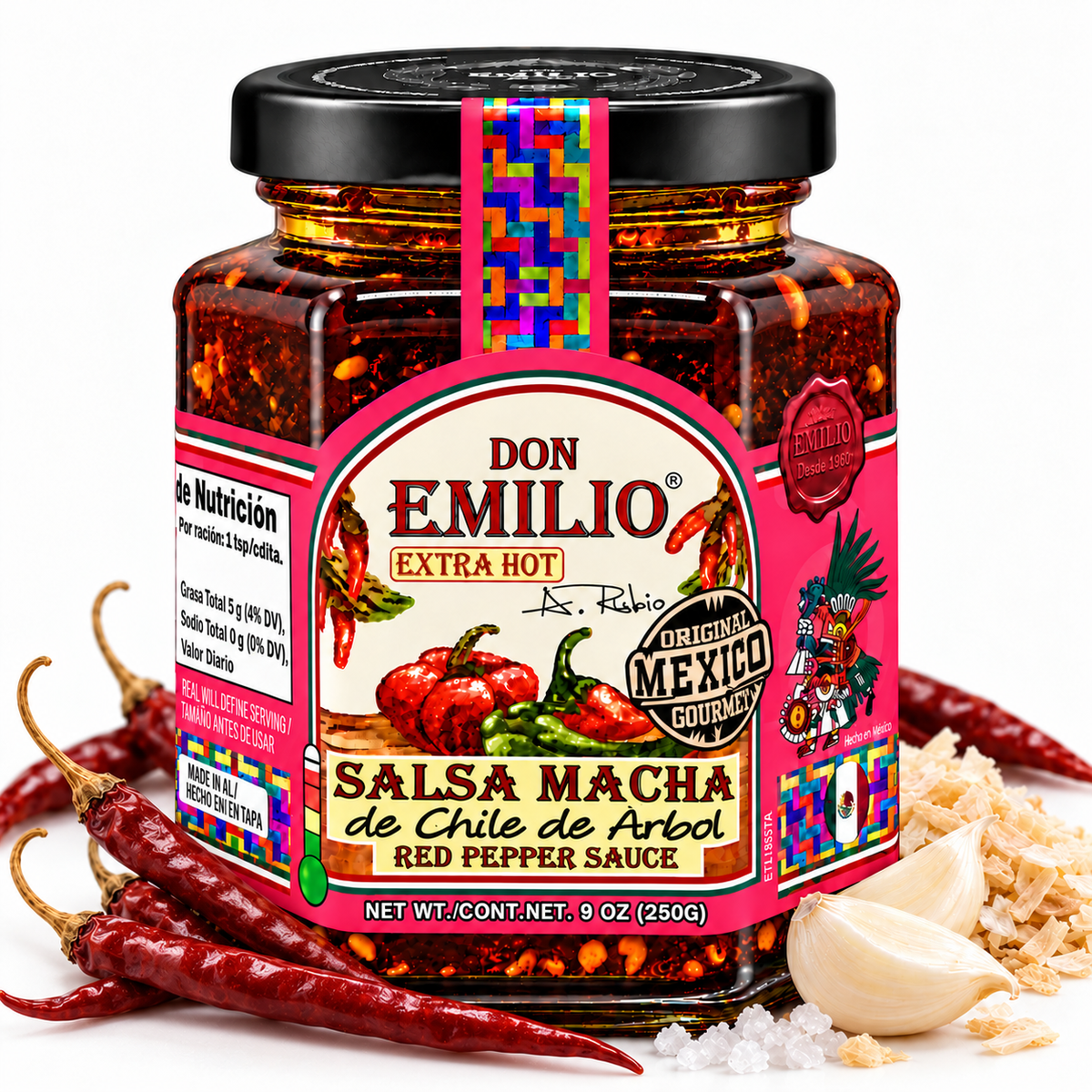 Don Emilio Extra Hot Red Pepper Salsa Macha 9 oz | EXTRA HOT (NON-GMO)