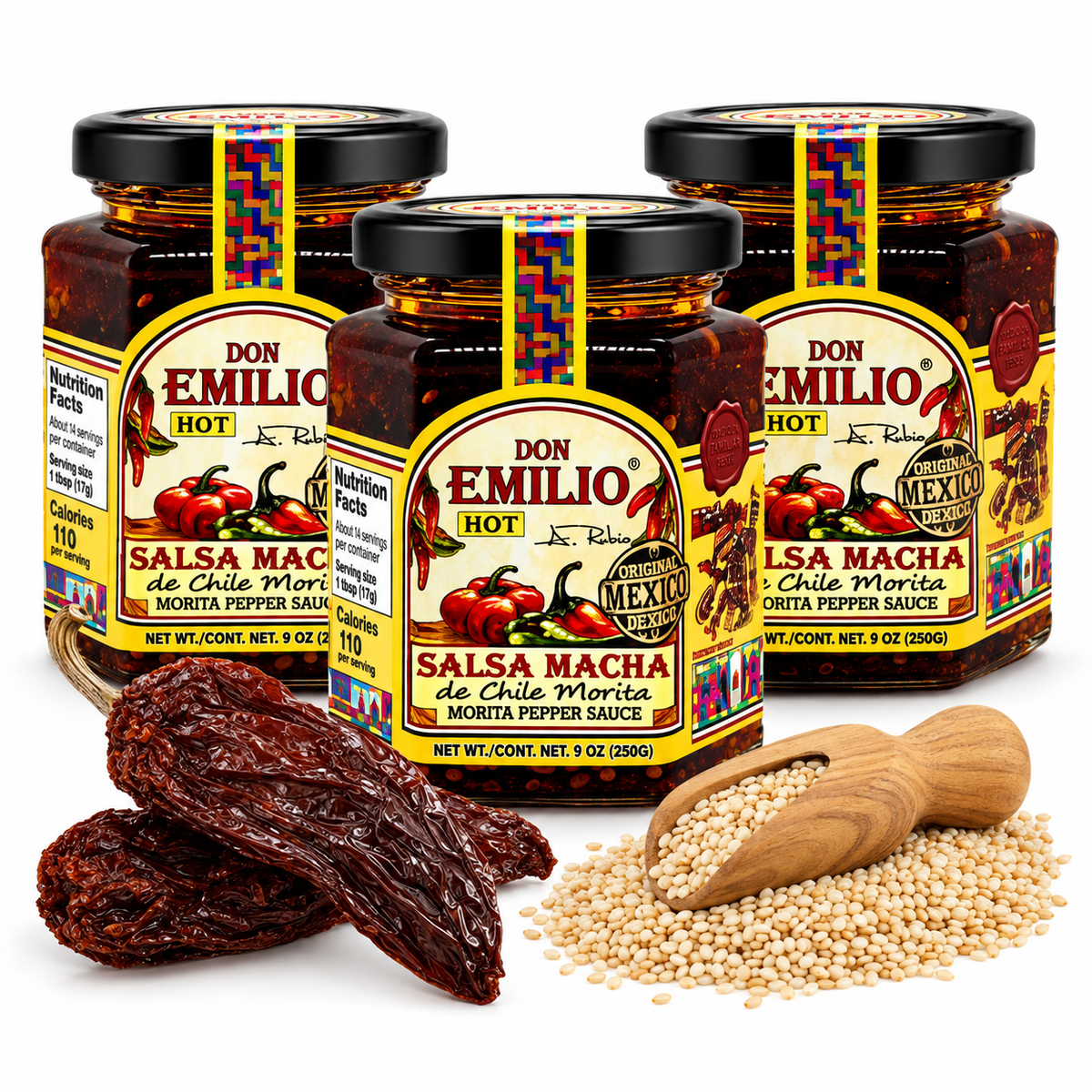 Don Emilio Morita Pepper Salsa Macha 9 oz 3 PACK | HOT (NON-GMO)