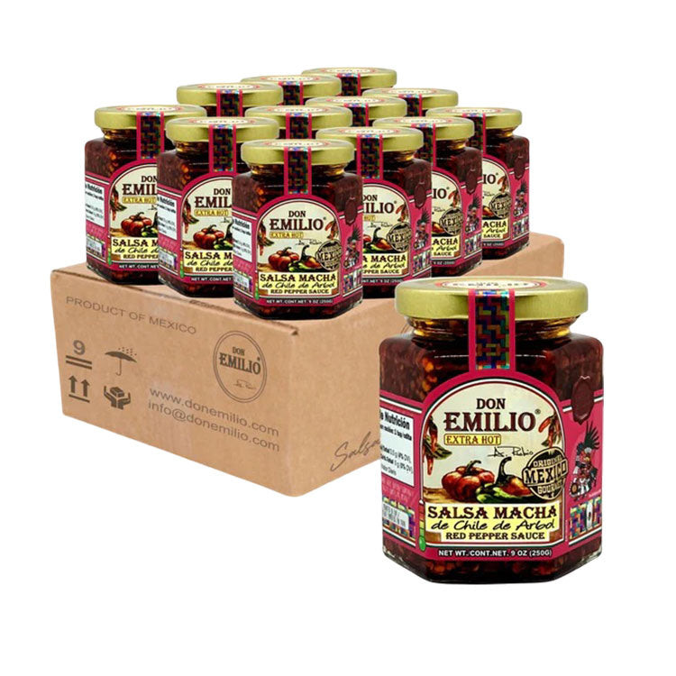 Don Emilio Red Pepper Authentic Salsa Macha 12/9 oz |  EXTRA HOT (NON-GMO)