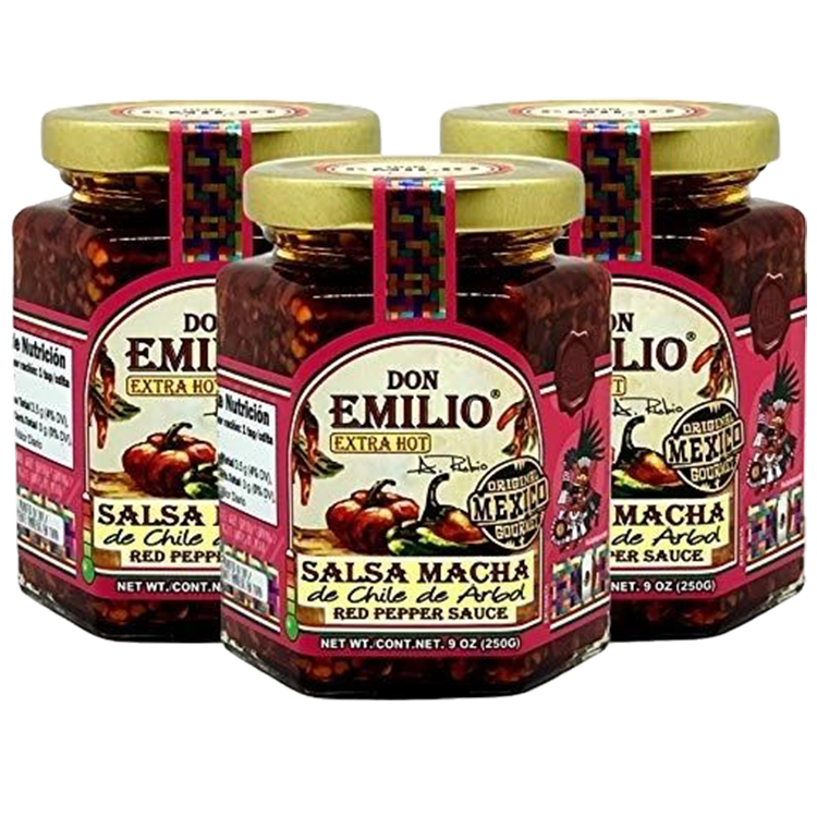 Don Emilio Red Pepper Salsa Macha 3 PACK | EXTRA HOT Non-GMO 9 oz
