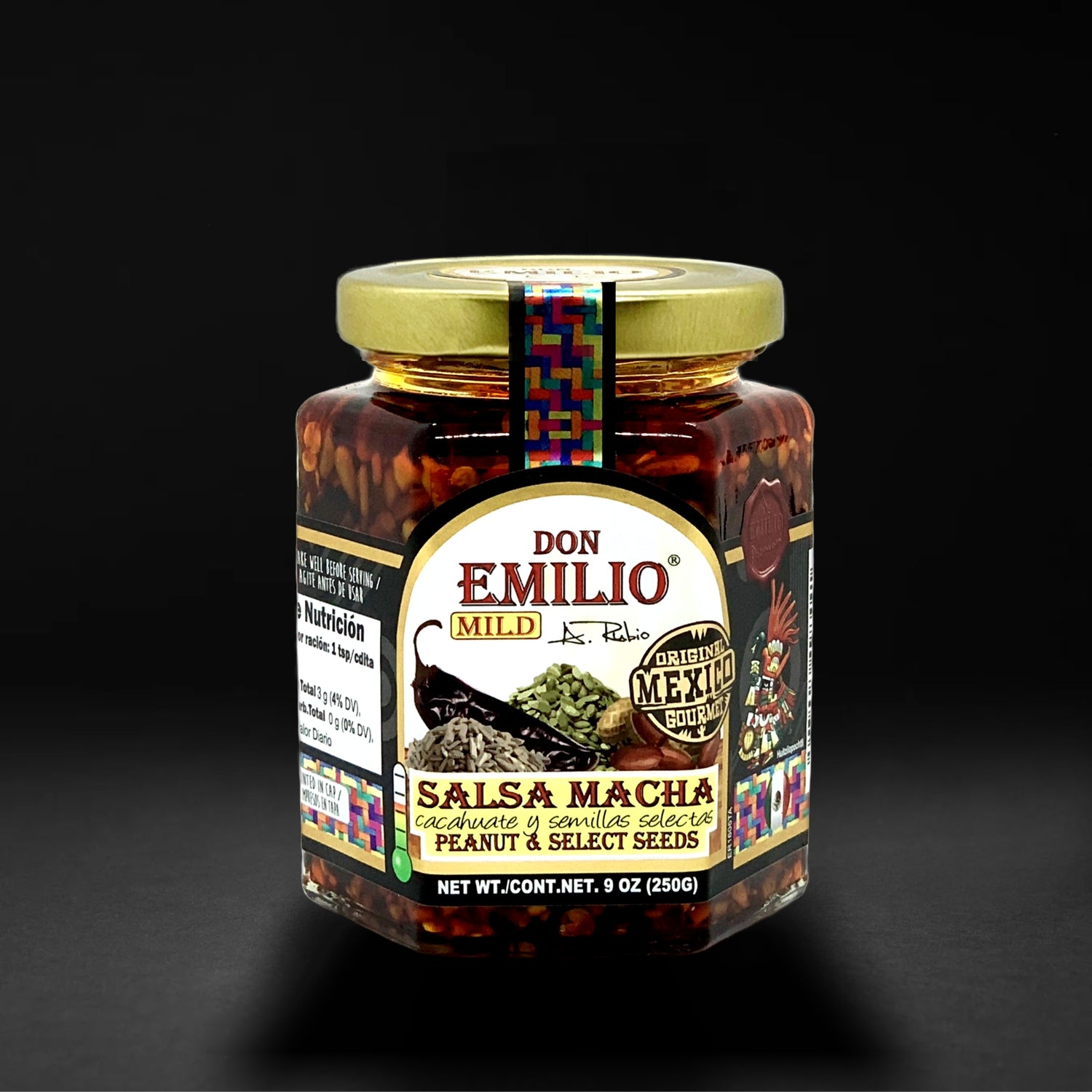 Don Emilio 4 Pack Premium Salsas - Morita Pepper, Red Pepper, Peanut with Select Seeds and Spicy Garlic Sauce (4/9oz)